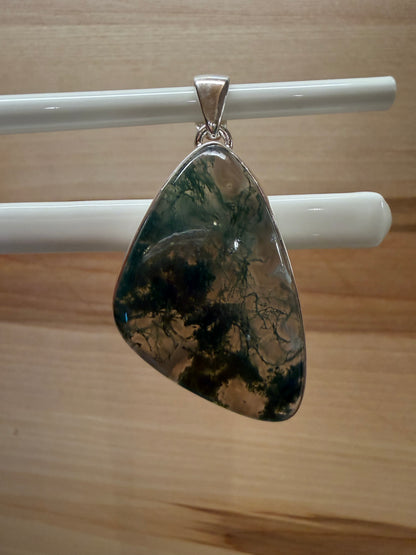 Natural Green Moss Agate 925 Solid Sterling Silver Pendant 35mm