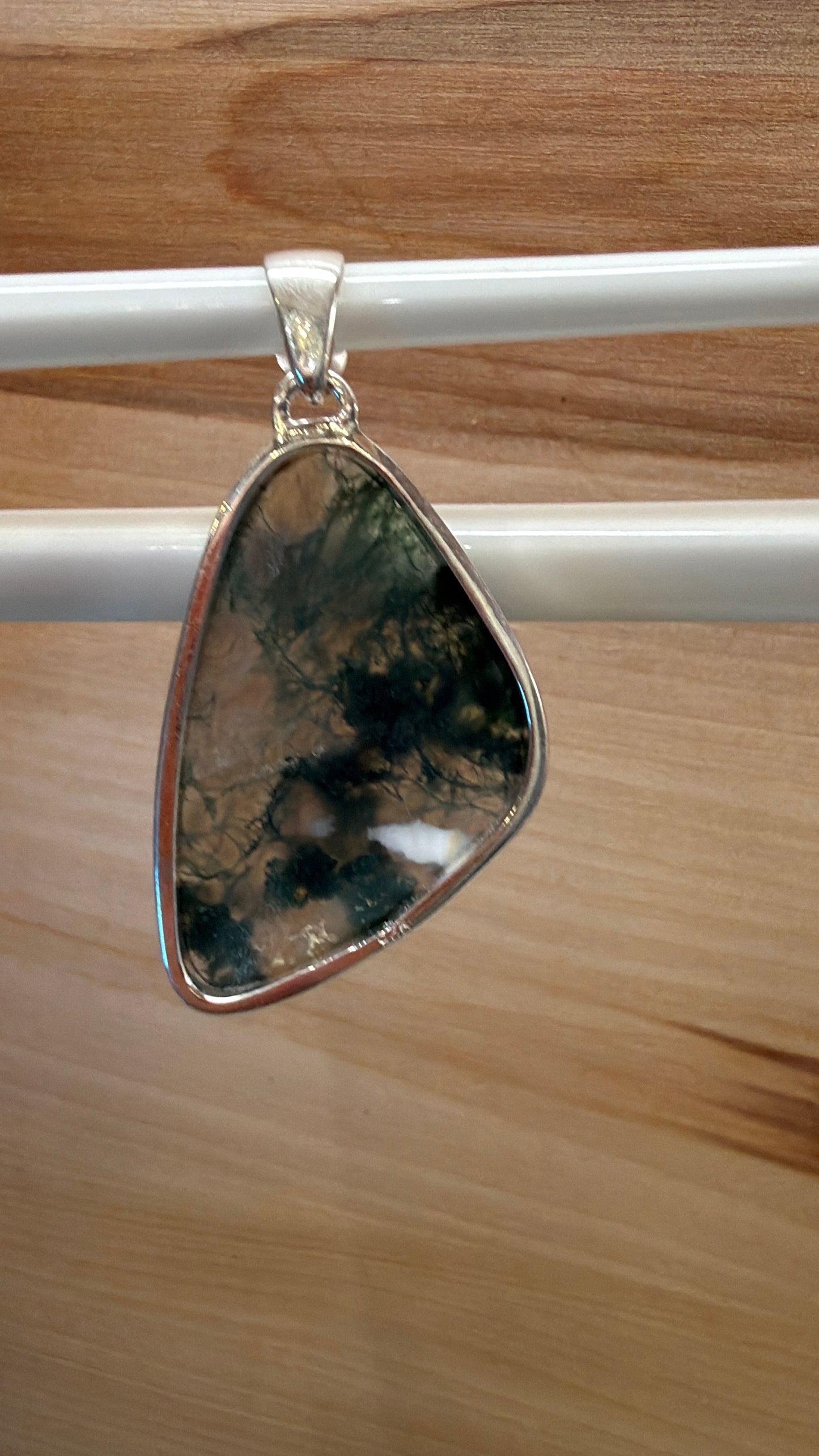Natural Green Moss Agate 925 Solid Sterling Silver Pendant 35mm