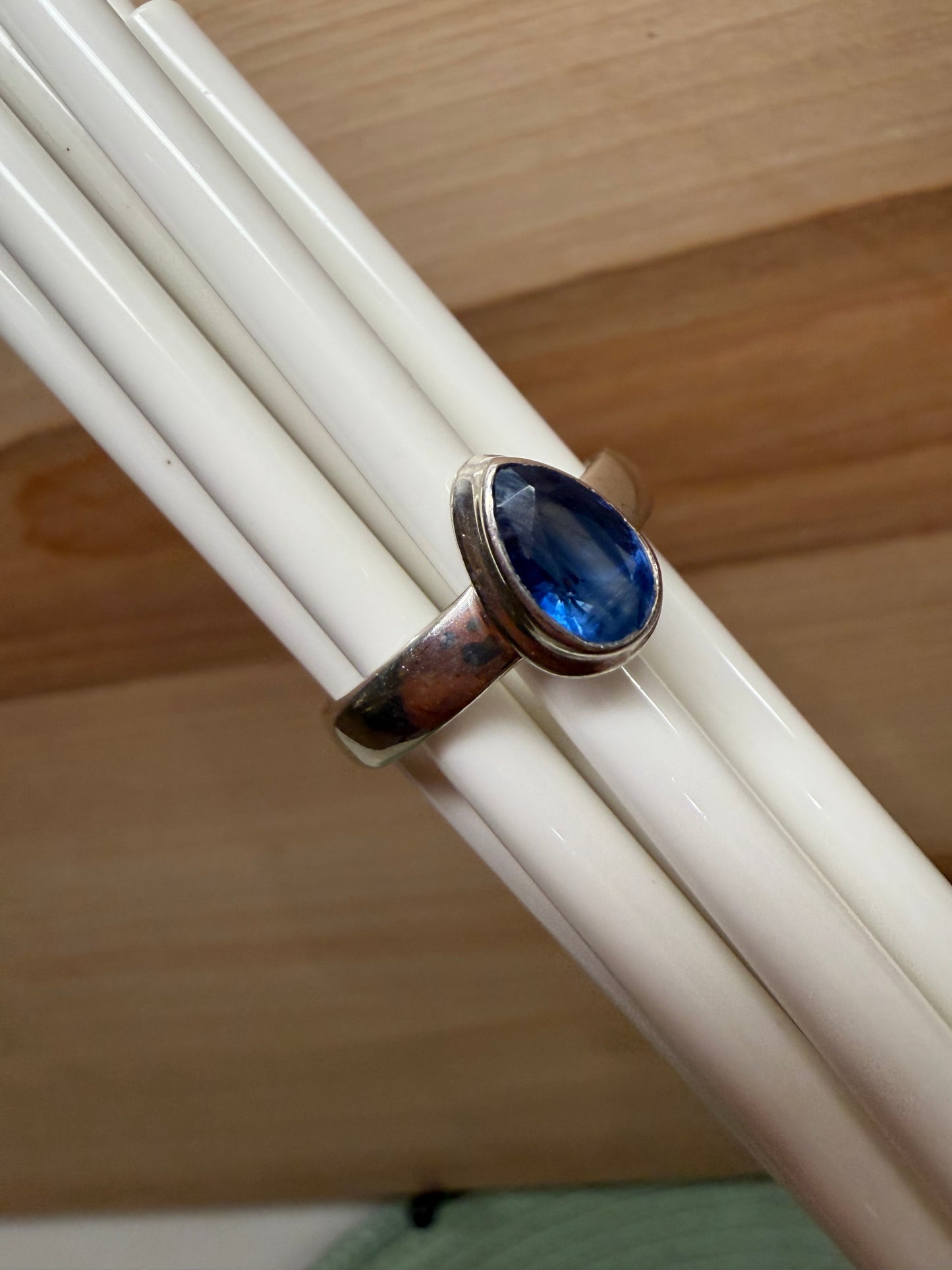 Natural Royal Blue Kyanite 925 Solid Sterling Silver Engagement Ring Size 7, 8