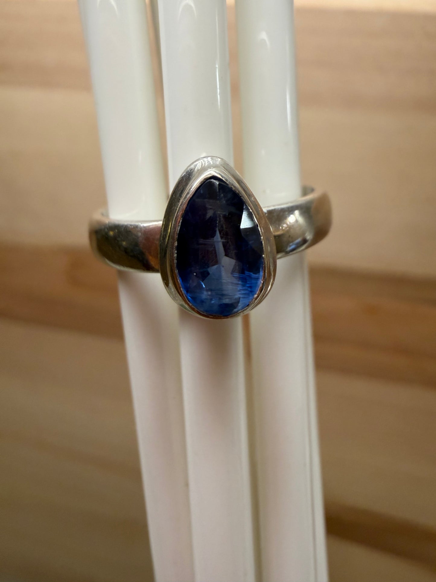 Natural Royal Blue Kyanite 925 Solid Sterling Silver Engagement Ring Size 7, 8