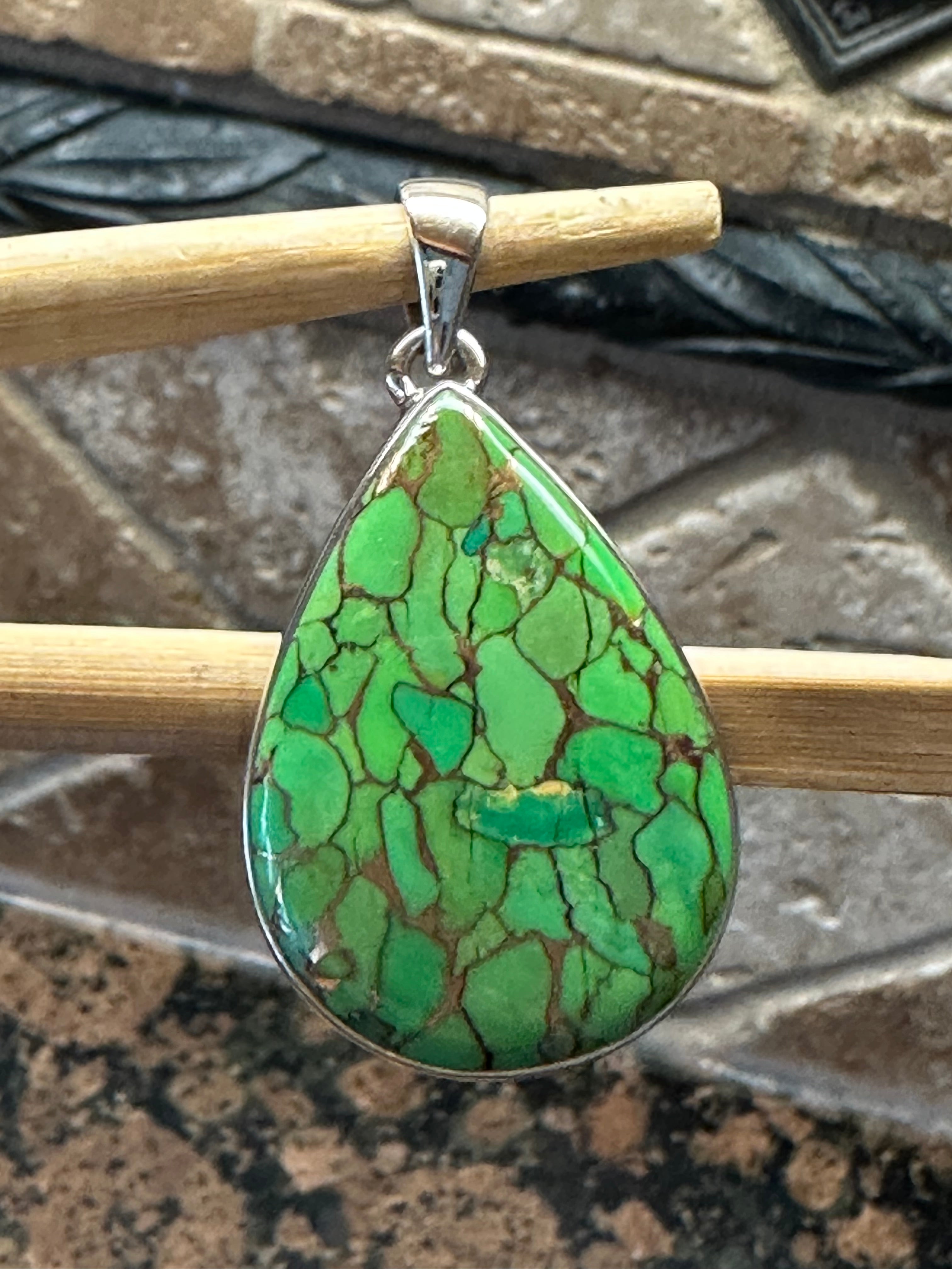 Natural Green Copper Turquoise 925 Solid Sterling Silver Pendant 40mm - Natural Rocks by Kala
