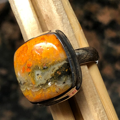 Natural Indonesian Bumble Bee Jasper 925 Sterling Silver Ring Size 8