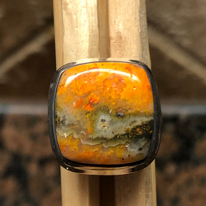 Natural Indonesian Bumble Bee Jasper 925 Sterling Silver Ring Size 8