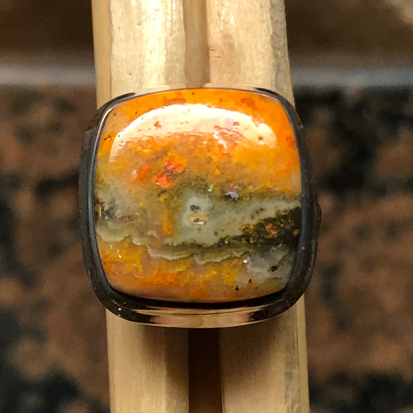 Natural Indonesian Bumble Bee Jasper 925 Sterling Silver Ring Size 8