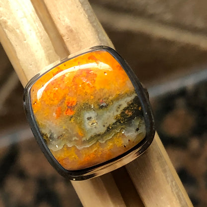 Natural Indonesian Bumble Bee Jasper 925 Sterling Silver Ring Size 8
