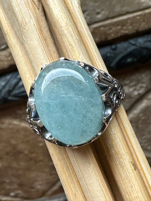Natural Aquamarine 925 Solid Sterling Silver Men's Ring Size 7, 8, 9, 10, 11, 12, 13