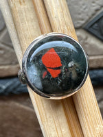 Natural Bloodstone 925 Solid Sterling Silver Ring Size 7
