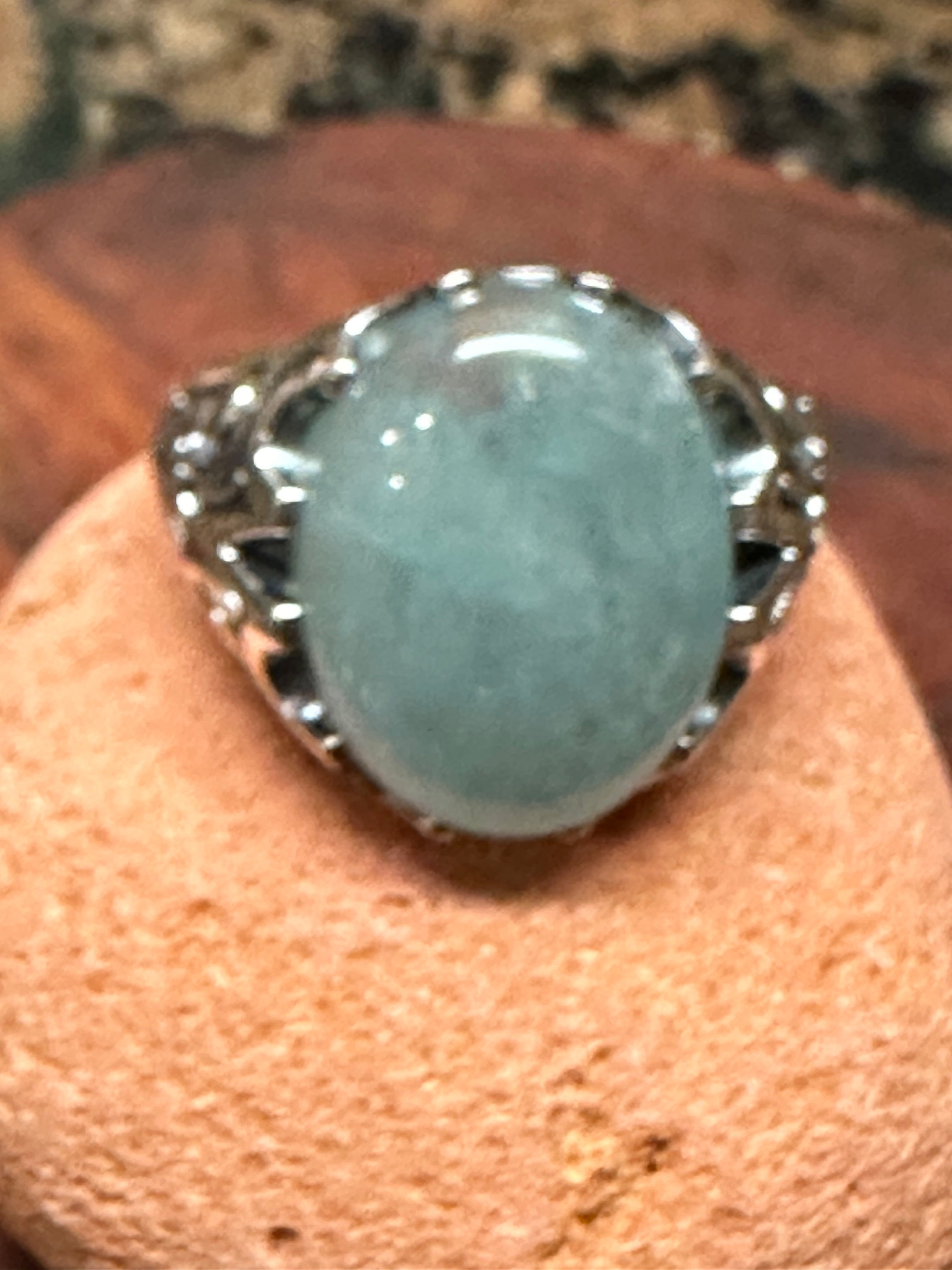 Natural Aquamarine 925 Solid Sterling Silver Men's Ring Size 7, 8, 9, 10, 11, 12, 13