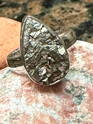 Genuine Pyrite Druzy 925 Solid Sterling Silver Unisex Ring Size 8, 8.5