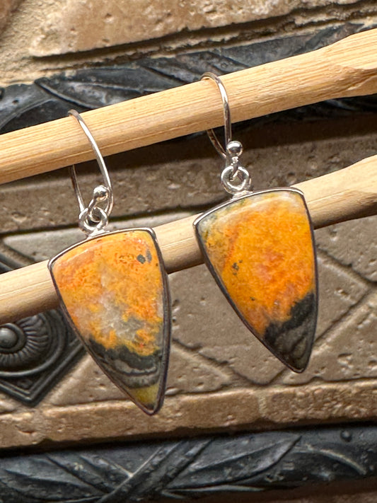 Natural Indonesian Bumble Bee Jasper 925 Solid Sterling Silver Earrings 40mm