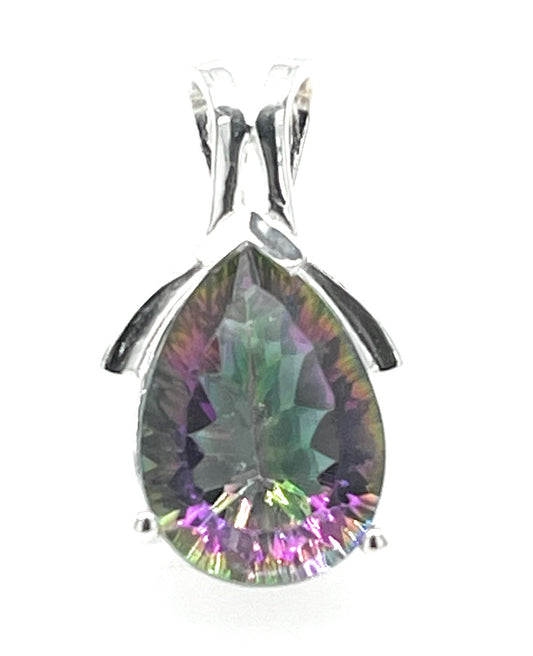 Rainbow Mystic Topaz 925 Solid Sterling Silver Pendant 30mm