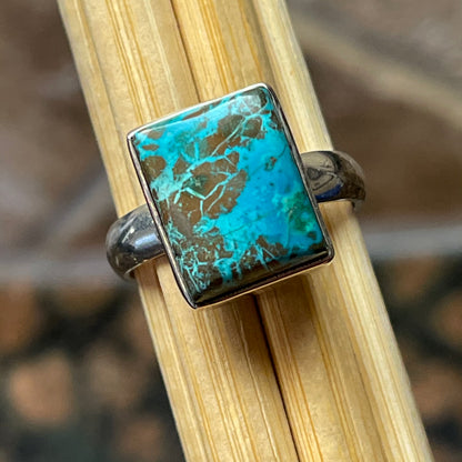 Natural Malachite in Azurite 925 Solid Sterling Silver Scenic Ring Size 8 - Natural Rocks by Kala