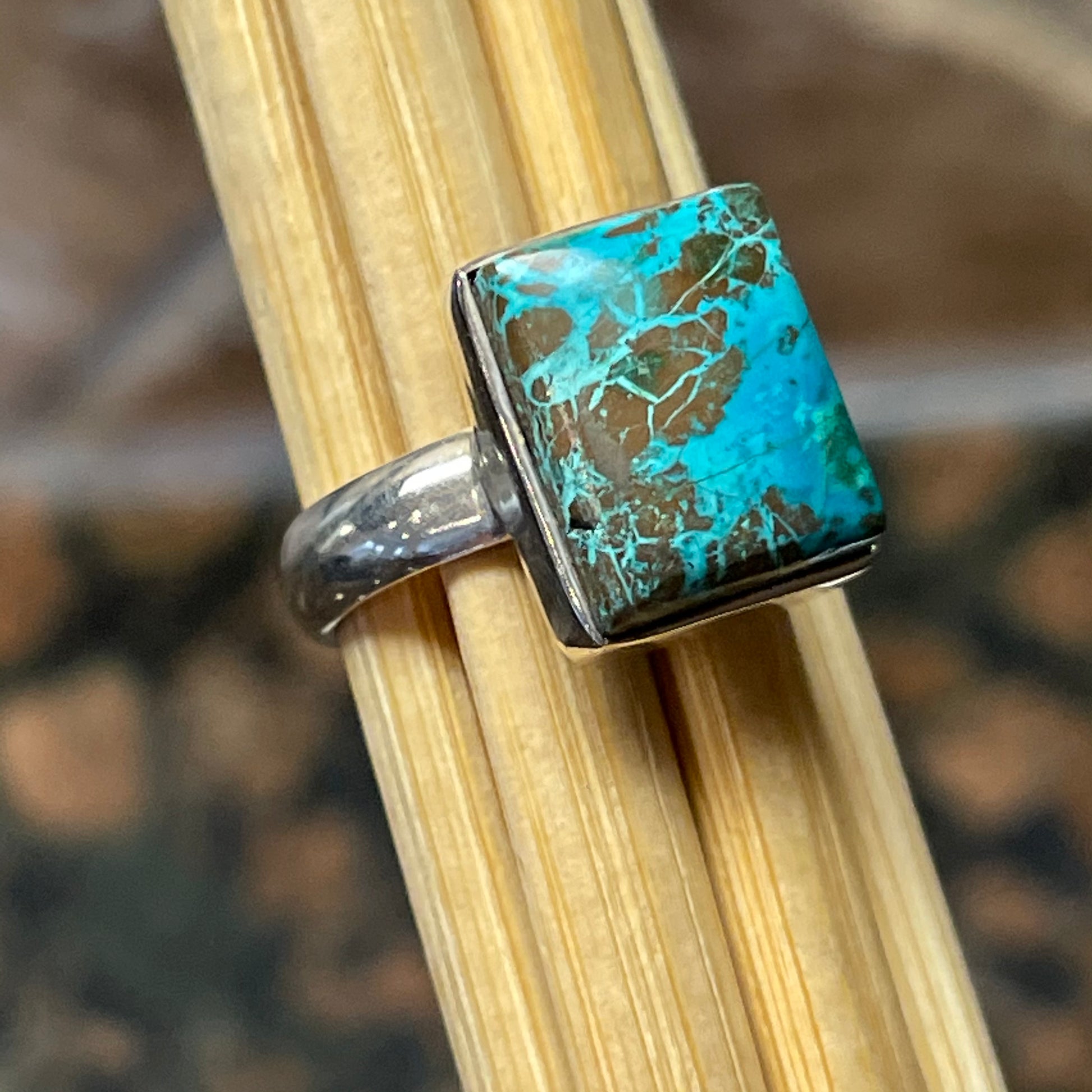 Natural Malachite in Azurite 925 Solid Sterling Silver Scenic Ring Size 8 - Natural Rocks by Kala