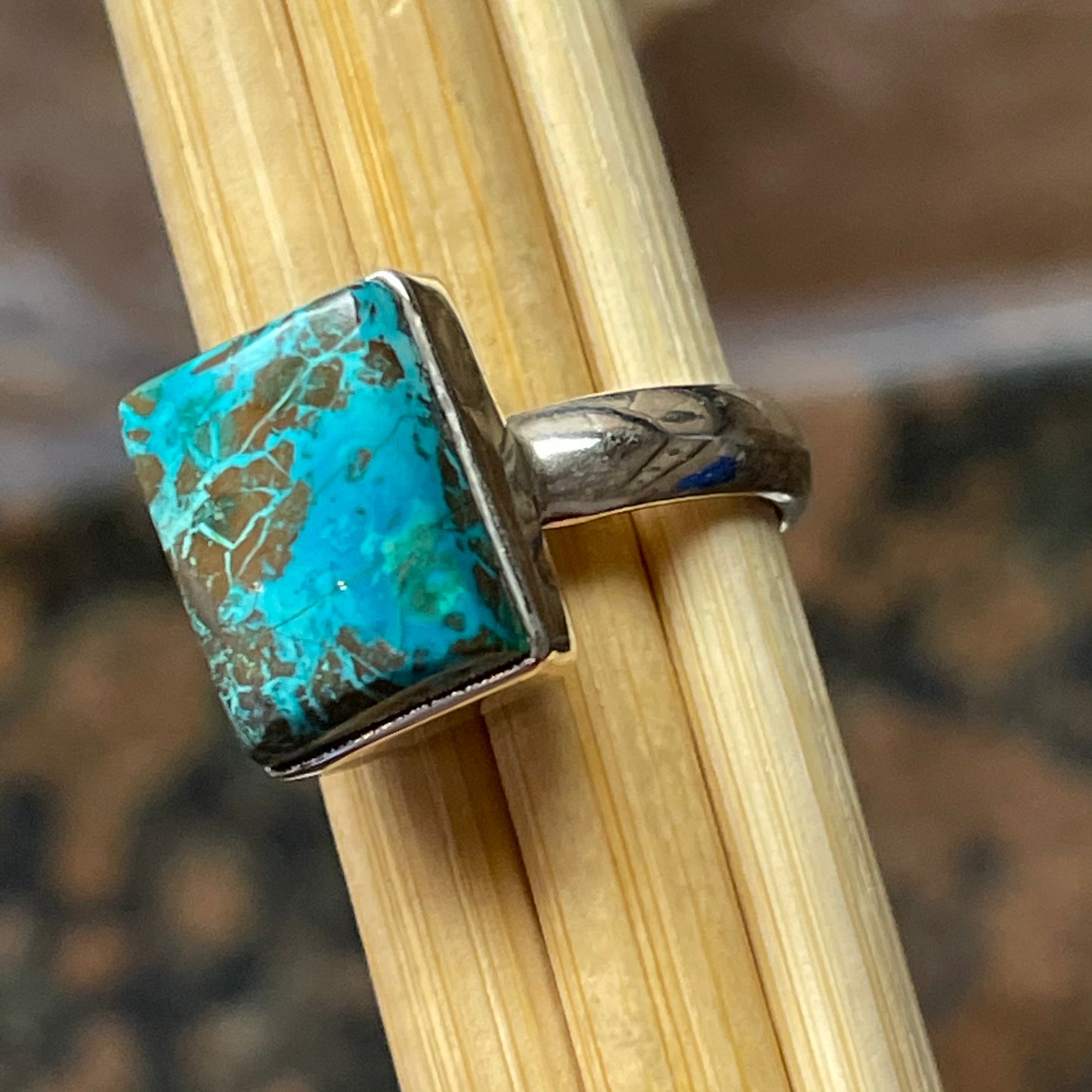Natural Malachite in Azurite 925 Solid Sterling Silver Scenic Ring Size 8 - Natural Rocks by Kala