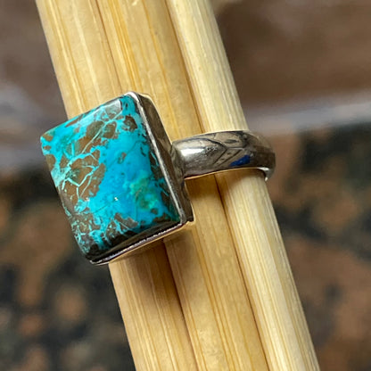 Natural Malachite in Azurite 925 Solid Sterling Silver Scenic Ring Size 8 - Natural Rocks by Kala