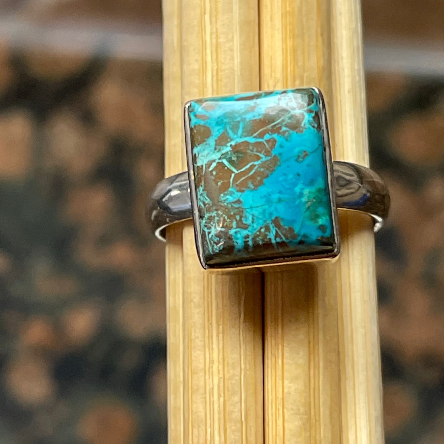 Natural Malachite in Azurite 925 Solid Sterling Silver Scenic Ring Size 8 - Natural Rocks by Kala