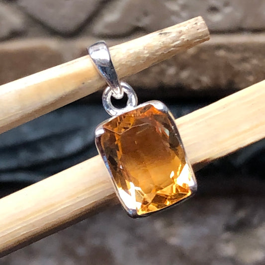 Genuine Golden Citrine 925 Solid Sterling Silver Pendant 25mm