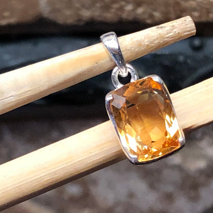 Genuine Golden Citrine 925 Solid Sterling Silver Pendant 25mm