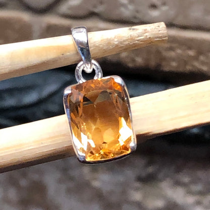 Genuine Golden Citrine 925 Solid Sterling Silver Pendant 25mm