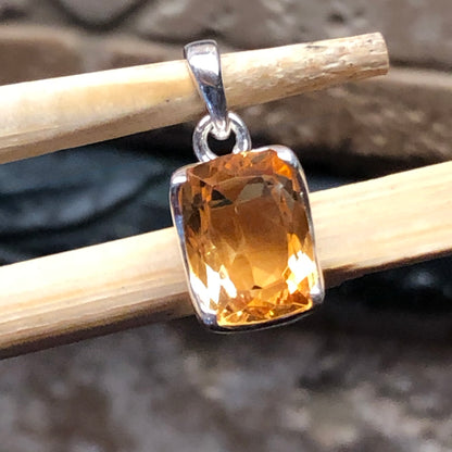 Genuine Golden Citrine 925 Solid Sterling Silver Pendant 25mm