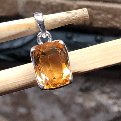 Genuine Golden Citrine 925 Solid Sterling Silver Pendant 25mm