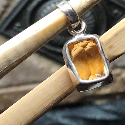Genuine Golden Citrine 925 Solid Sterling Silver Pendant 25mm