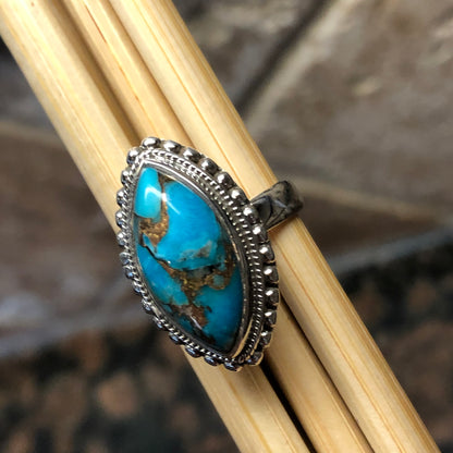 Gorgeous Blue Mohave Turquoise 925 Solid Sterling Silver Ring Size 6