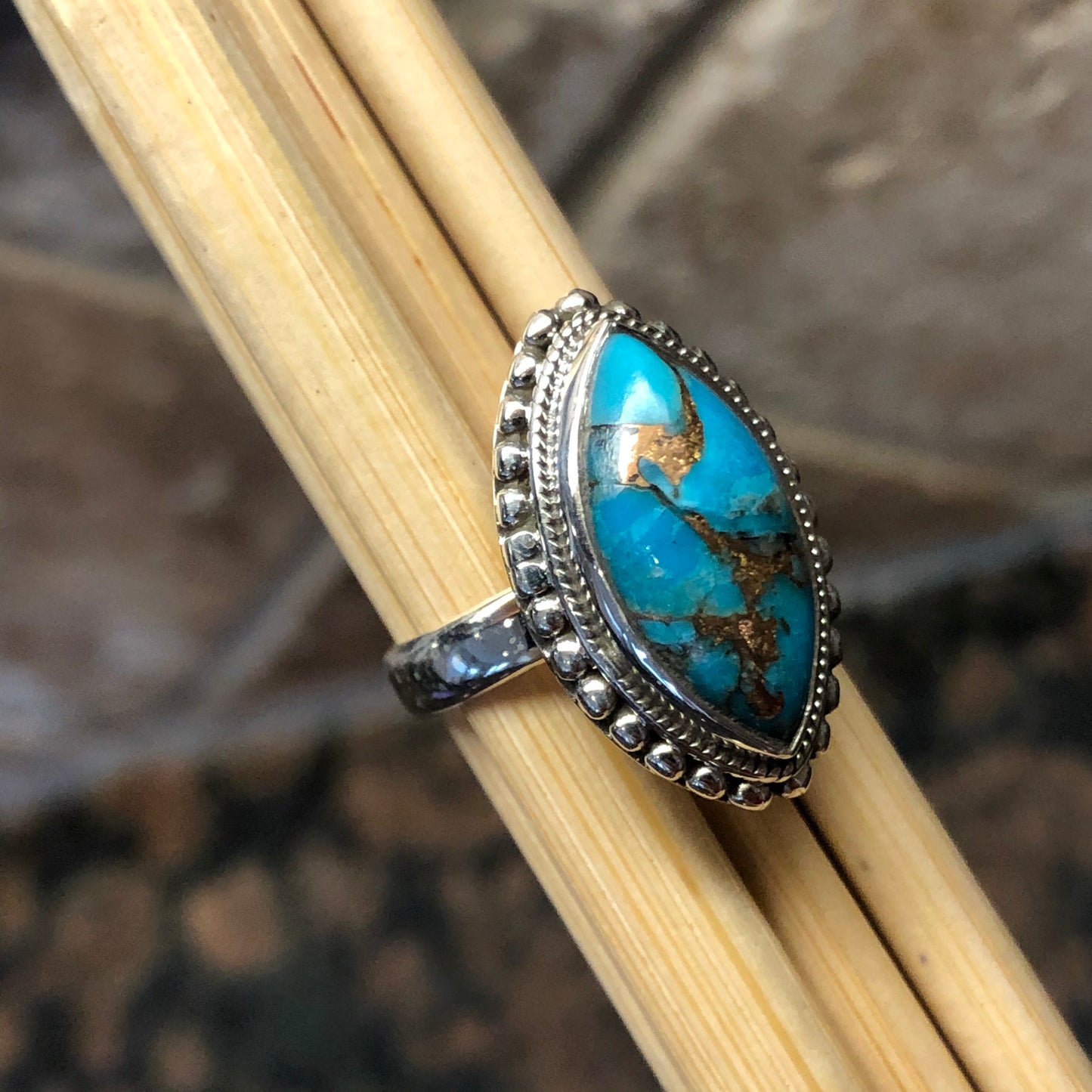 Gorgeous Blue Mohave Turquoise 925 Solid Sterling Silver Ring Size 6