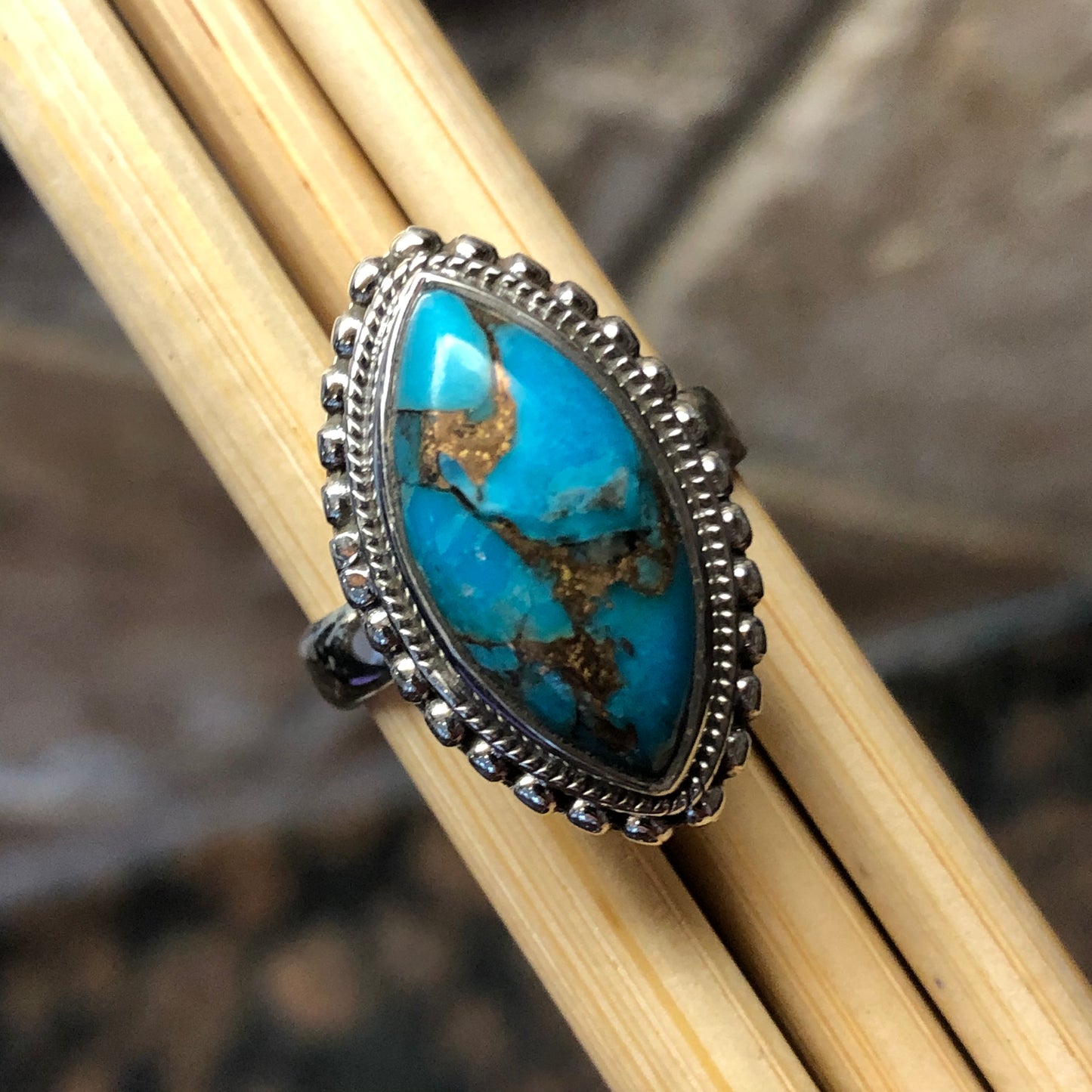 Gorgeous Blue Mohave Turquoise 925 Solid Sterling Silver Ring Size 6