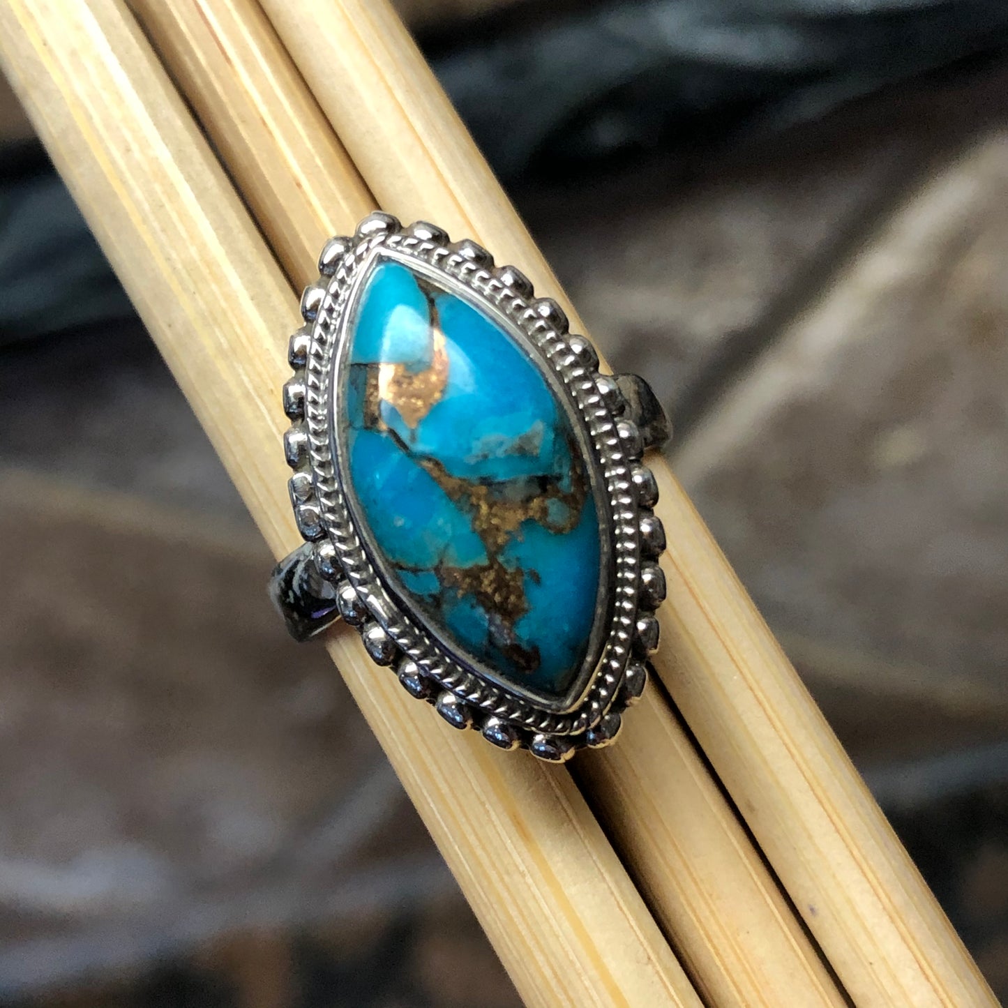 Gorgeous Blue Mohave Turquoise 925 Solid Sterling Silver Ring Size 6