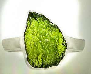 Natural Green Czech Republic Moldavite 925 Solid Sterling Silver Ring Size 9.25