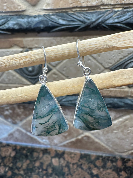 Natural Green Moss Agate 925 Solid Sterling Silver Earrings 40mm