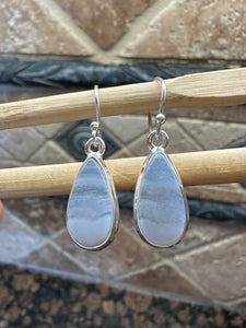 Natural Blue Lace Agate 925 Sterling Silver Earrings 30mm