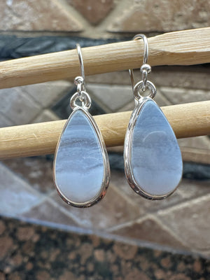 Natural Blue Lace Agate 925 Sterling Silver Earrings 30mm
