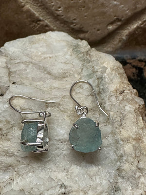 Natural Aquamarine 925 Solid Sterling Silver Earrings 25mm