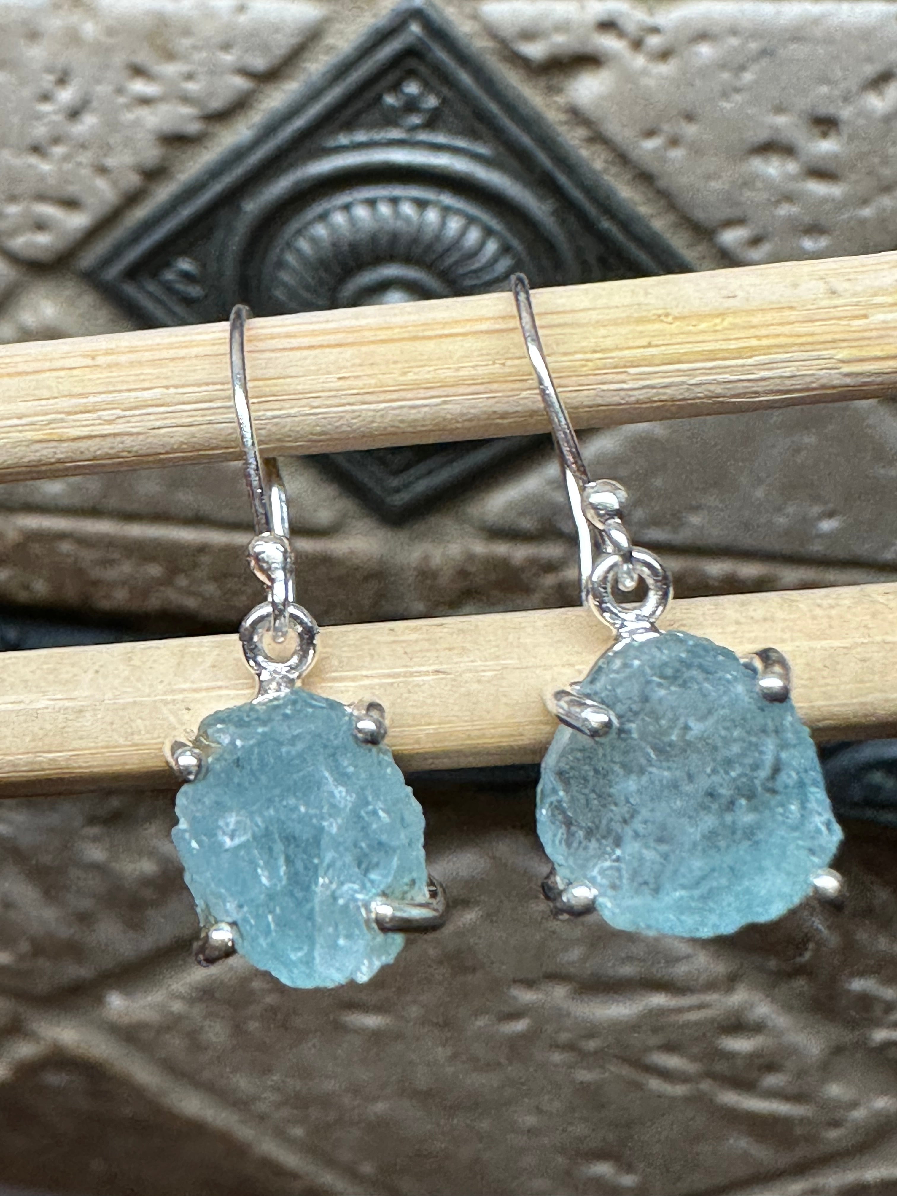 Natural Aquamarine 925 Solid Sterling Silver Earrings 25mm