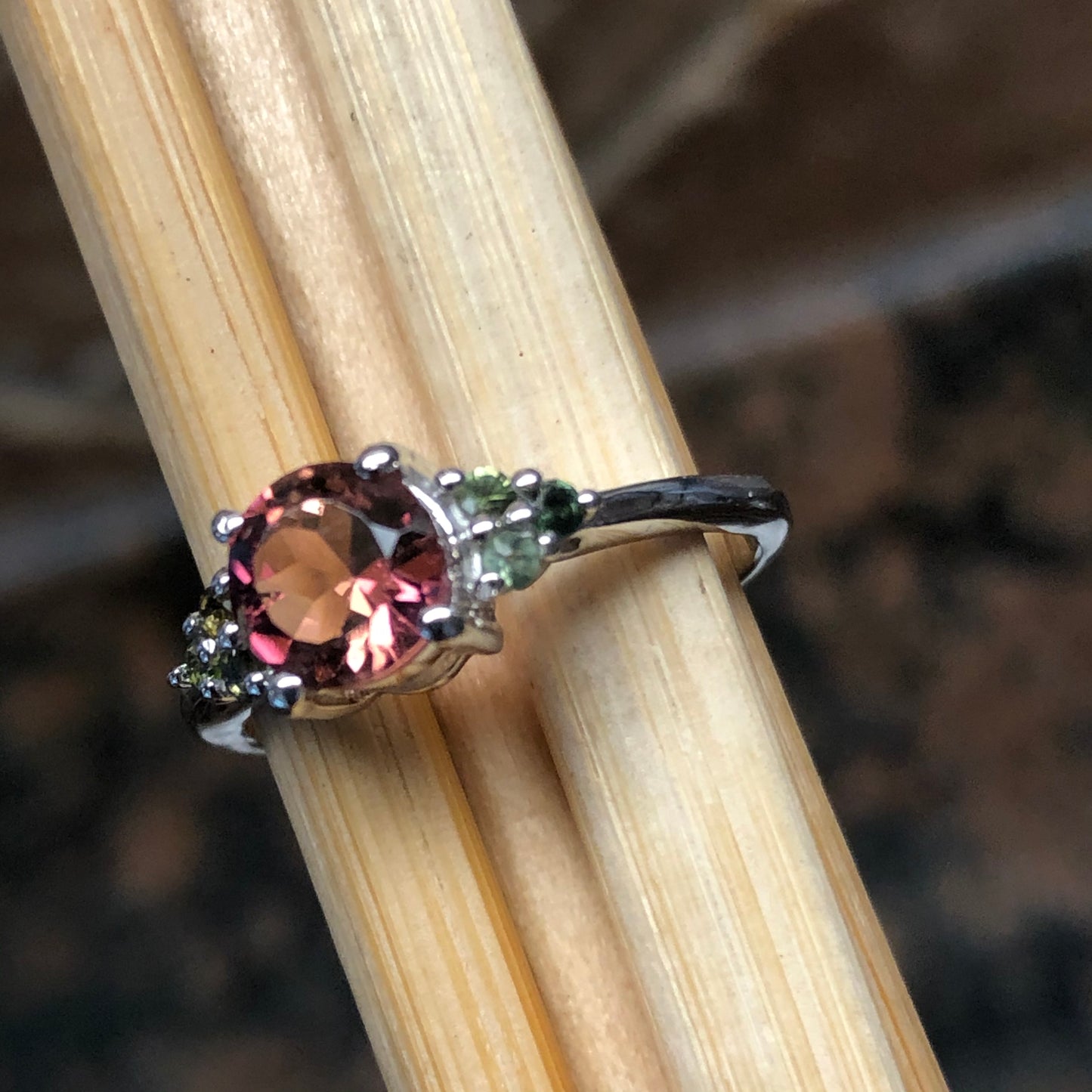 Natural Pink and Green Tourmaline 925 Solid Sterling Silver Engagement Ring Size 5, 6, 7, 8, 9