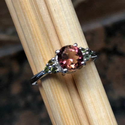Natural Pink and Green Tourmaline 925 Solid Sterling Silver Engagement Ring Size 5, 6, 7, 8, 9