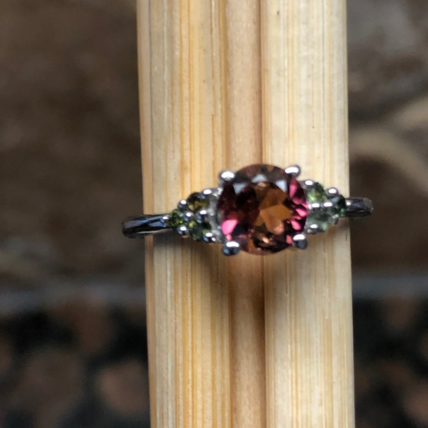 Natural Pink and Green Tourmaline 925 Solid Sterling Silver Engagement Ring Size 5, 6, 7, 8, 9
