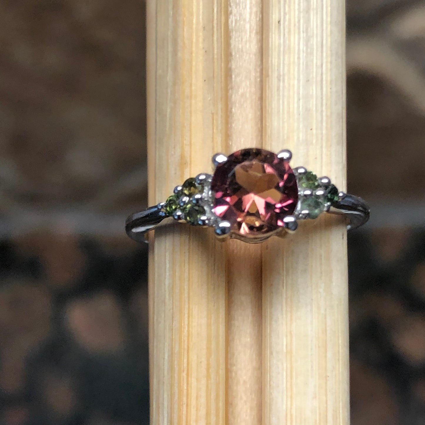 Natural Pink and Green Tourmaline 925 Solid Sterling Silver Engagement Ring Size 5, 6, 7, 8, 9