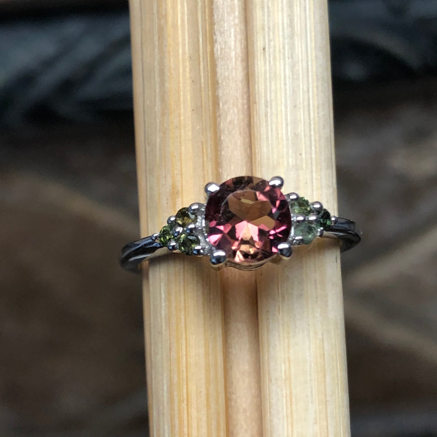 Natural Pink and Green Tourmaline 925 Solid Sterling Silver Engagement Ring Size 5, 6, 7, 8, 9