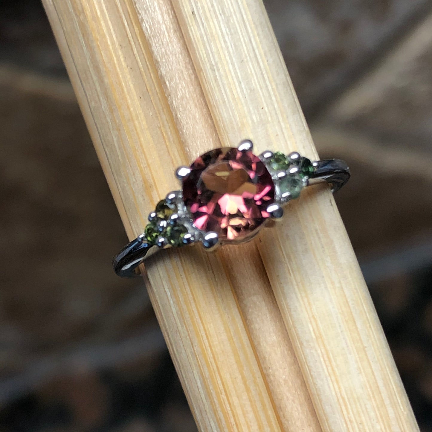 Natural Pink and Green Tourmaline 925 Solid Sterling Silver Engagement Ring Size 5, 6, 7, 8, 9