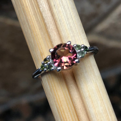 Natural Pink and Green Tourmaline 925 Solid Sterling Silver Engagement Ring Size 5, 6, 7, 8, 9