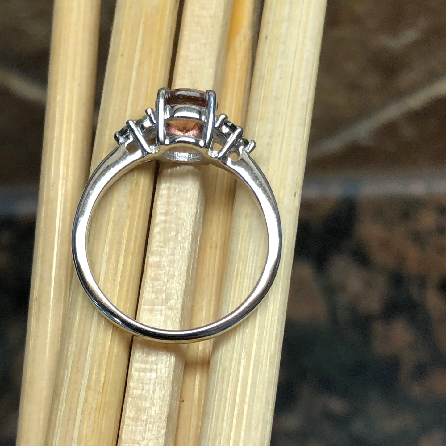 Natural Pink and Green Tourmaline 925 Solid Sterling Silver Engagement Ring Size 5, 6, 7, 8, 9