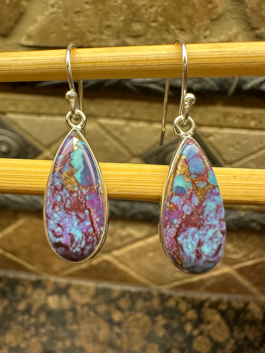 Gorgeous Purple Copper Turquoise 925 Solid Sterling Silver Earrings 25mm