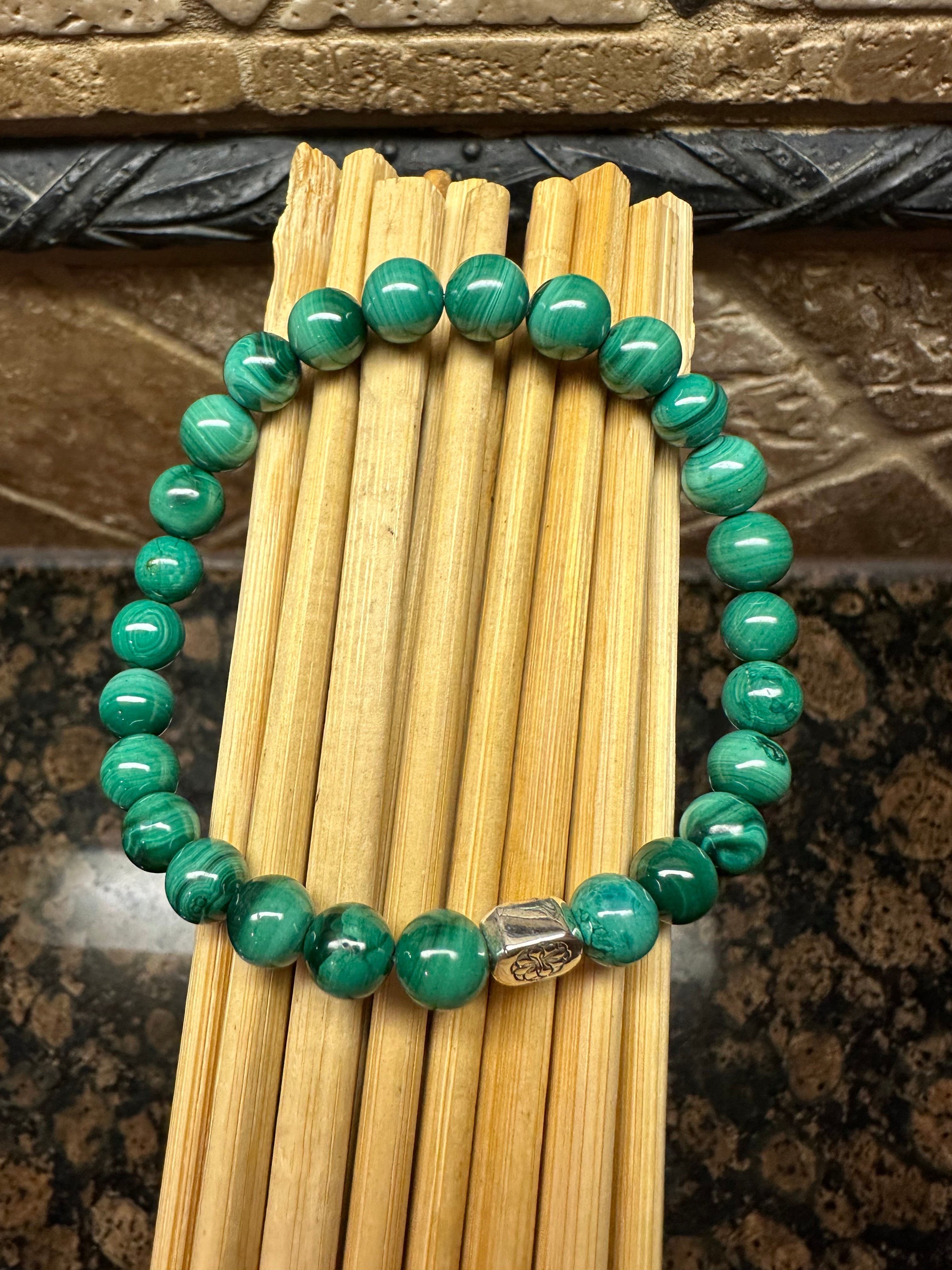 Natural Green Malachite 925 Solid Sterling Silver Bracelets