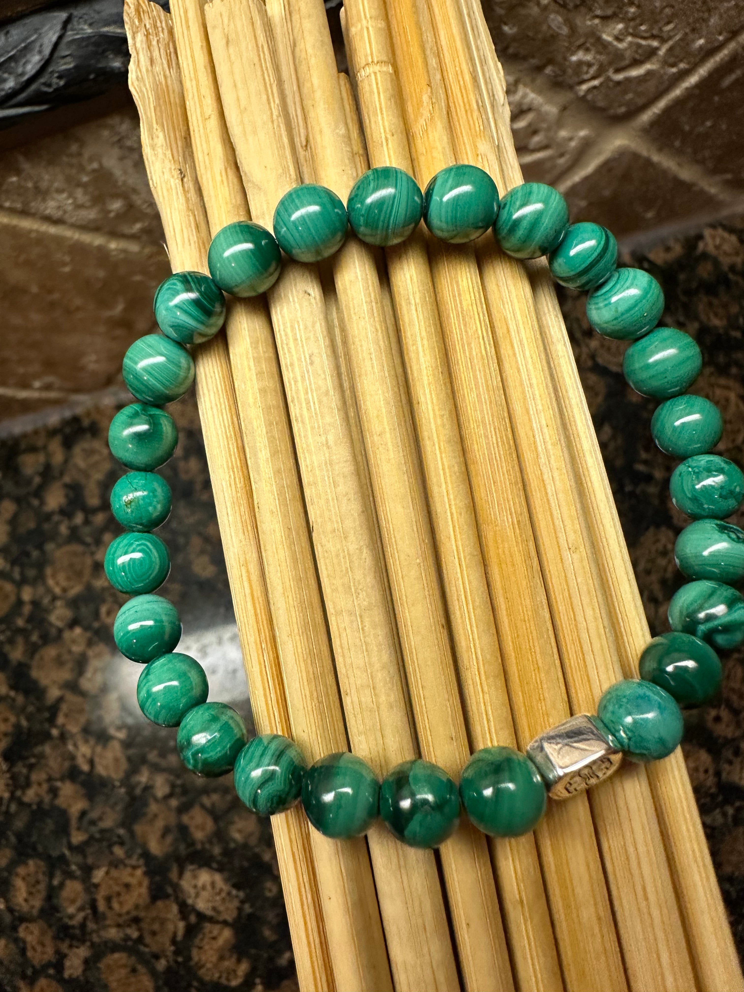 Natural Green Malachite 925 Solid Sterling Silver Bracelets