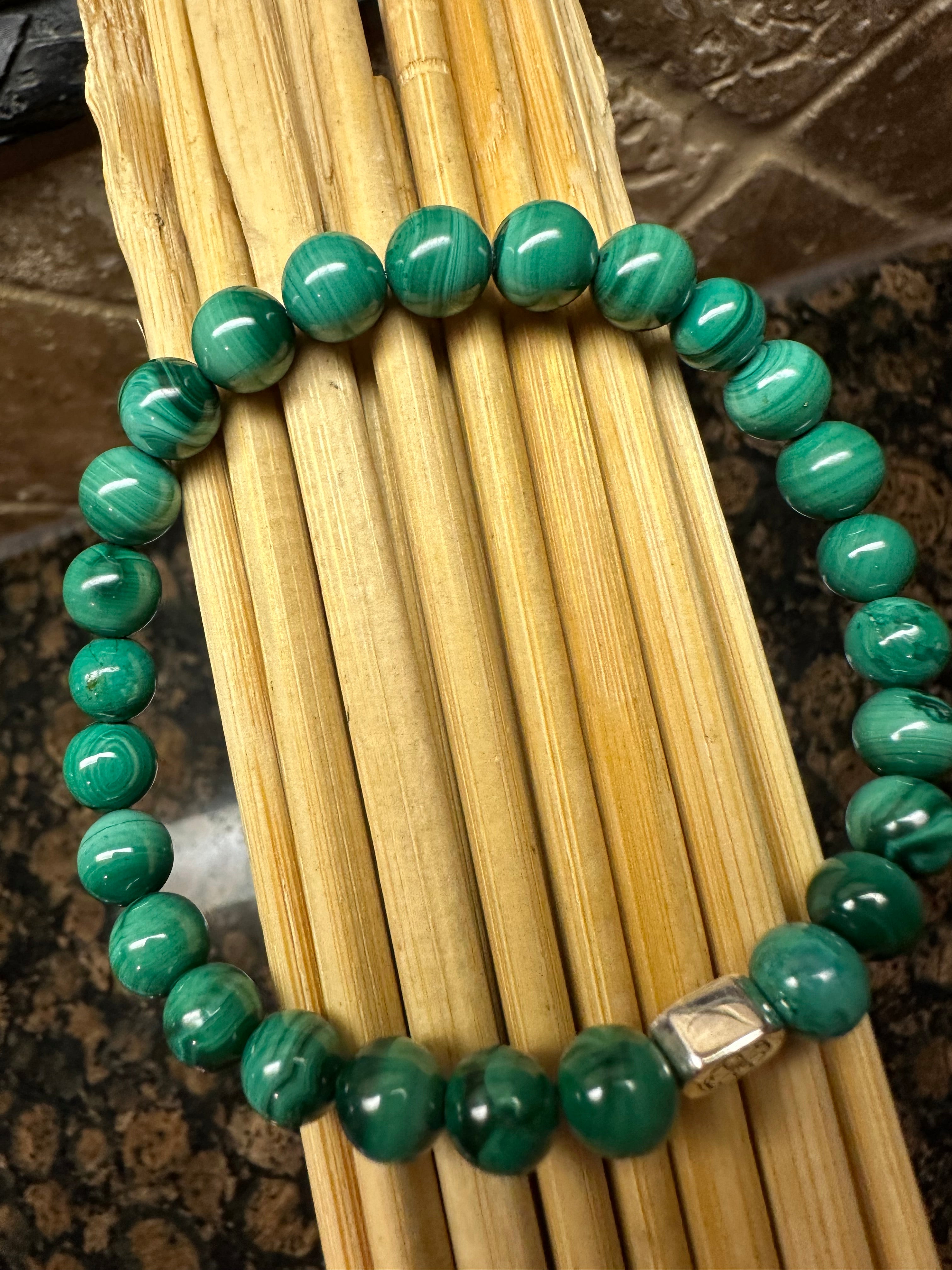 Natural Green Malachite 925 Solid Sterling Silver Bracelets