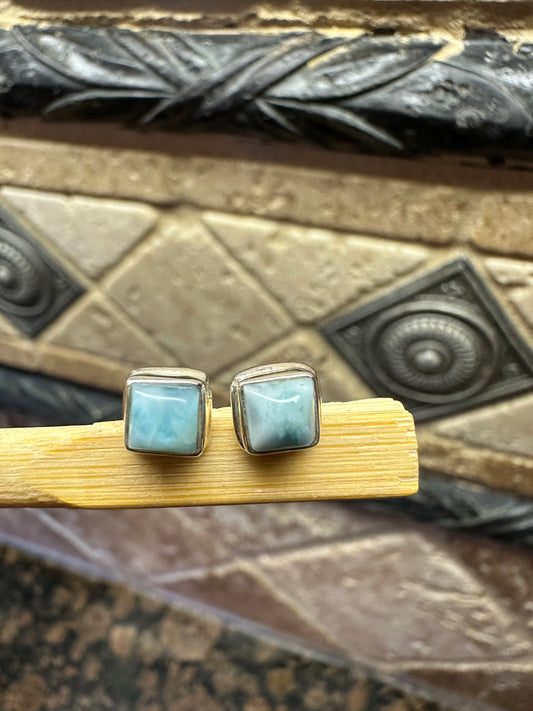 Natural Dominican Larimar 925 Solid Sterling Silver Earrings 7mm