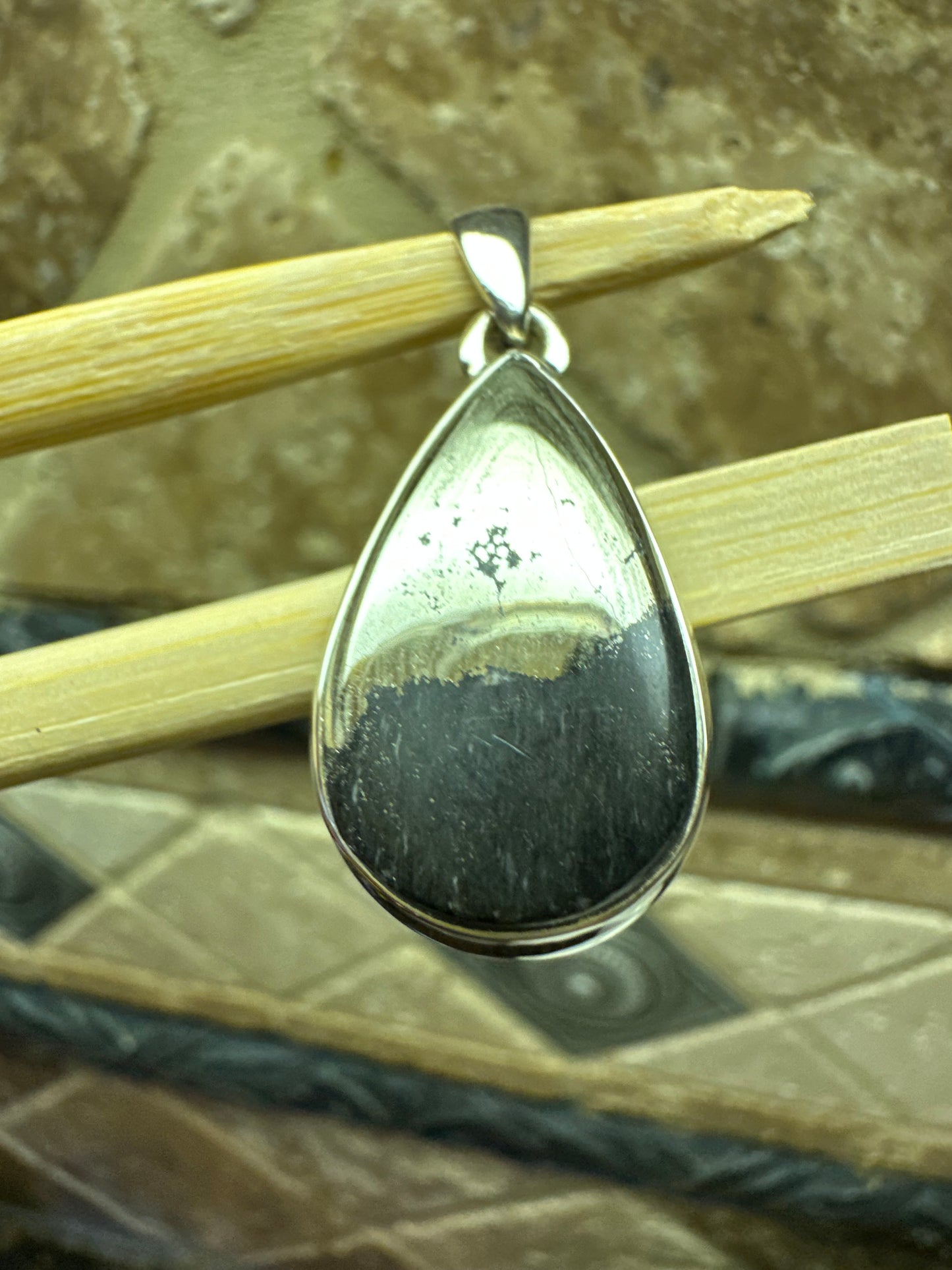 Natural Pyrite in Magnetite 925 Solid Sterling Silver Pendant 37mm